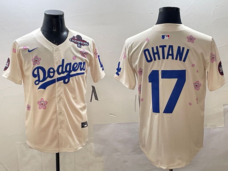 Men Los Angeles Dodgers #17 Ohtani Cream Sakura Edition 2025 Nike MLB Jersey style 11